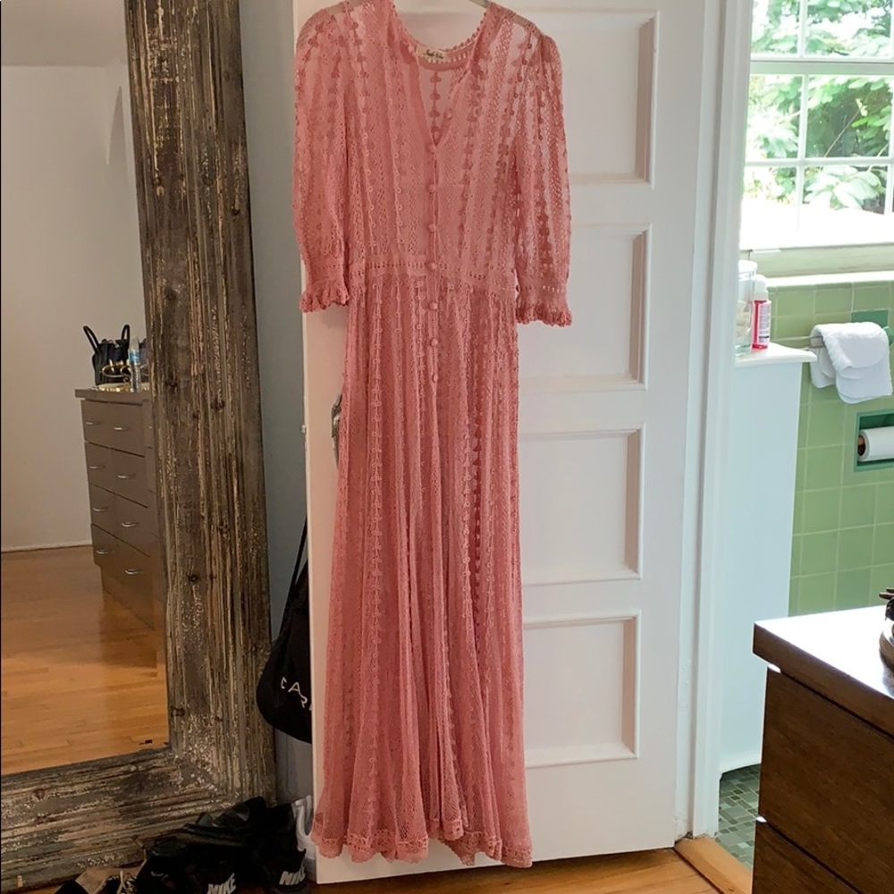 Gorgeous pink crochet maxi with buttons